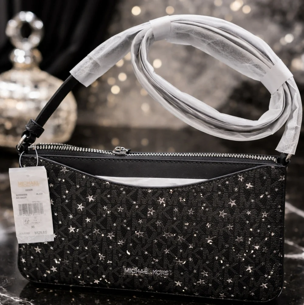 ✨ Michael Kors Star Print Crossbody / Shoulder Bag – Black & Silver (NWT) ✨
